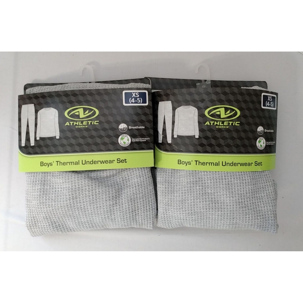 Boys Thermal Underwear Set Athletic Works Lot of 2 (Size XS 4/5) BRAND NEW grey